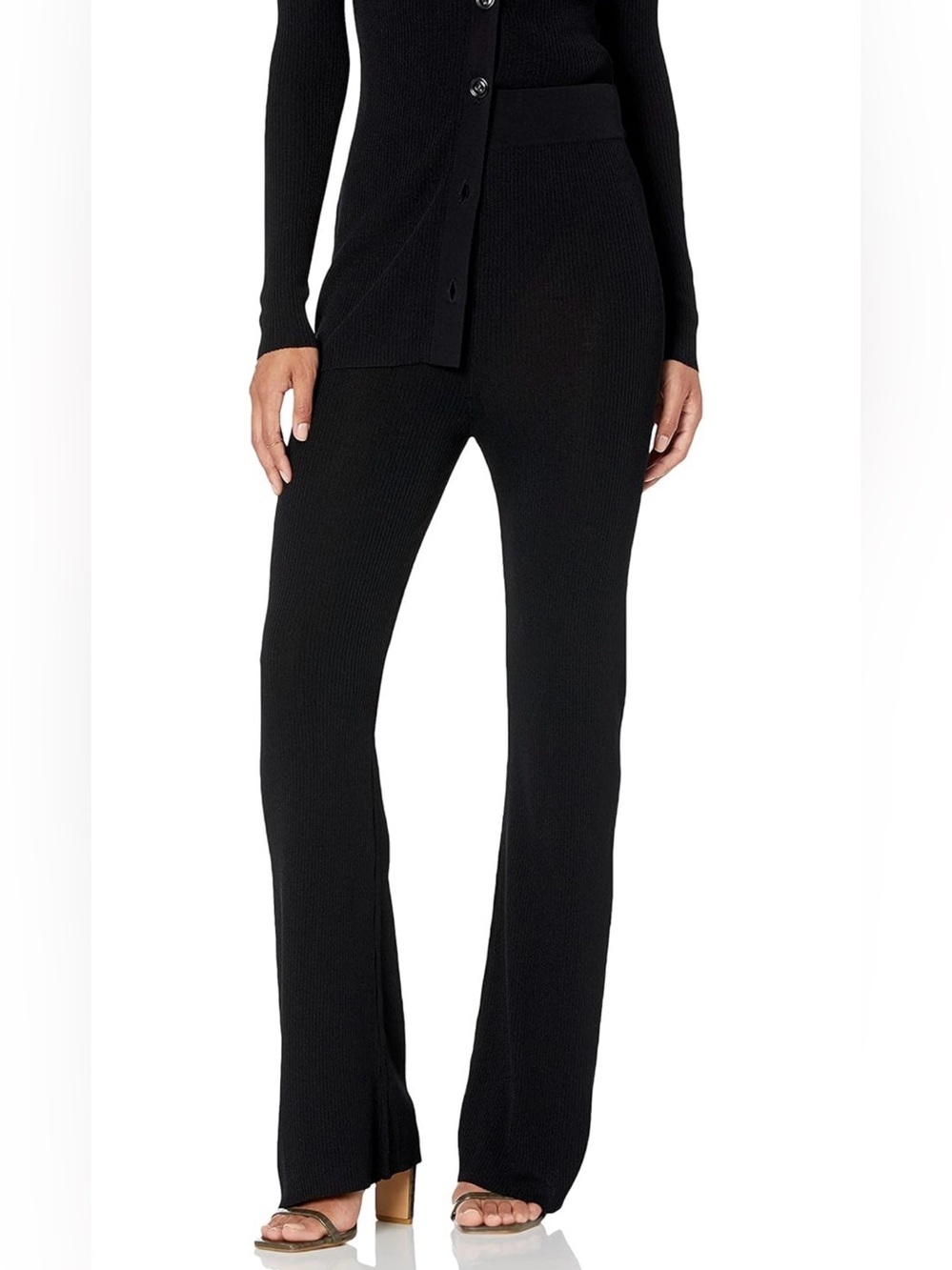 The DROP / Black Ribbed Knit Flare Pants - Women / NWT - Picture 3 of 5
